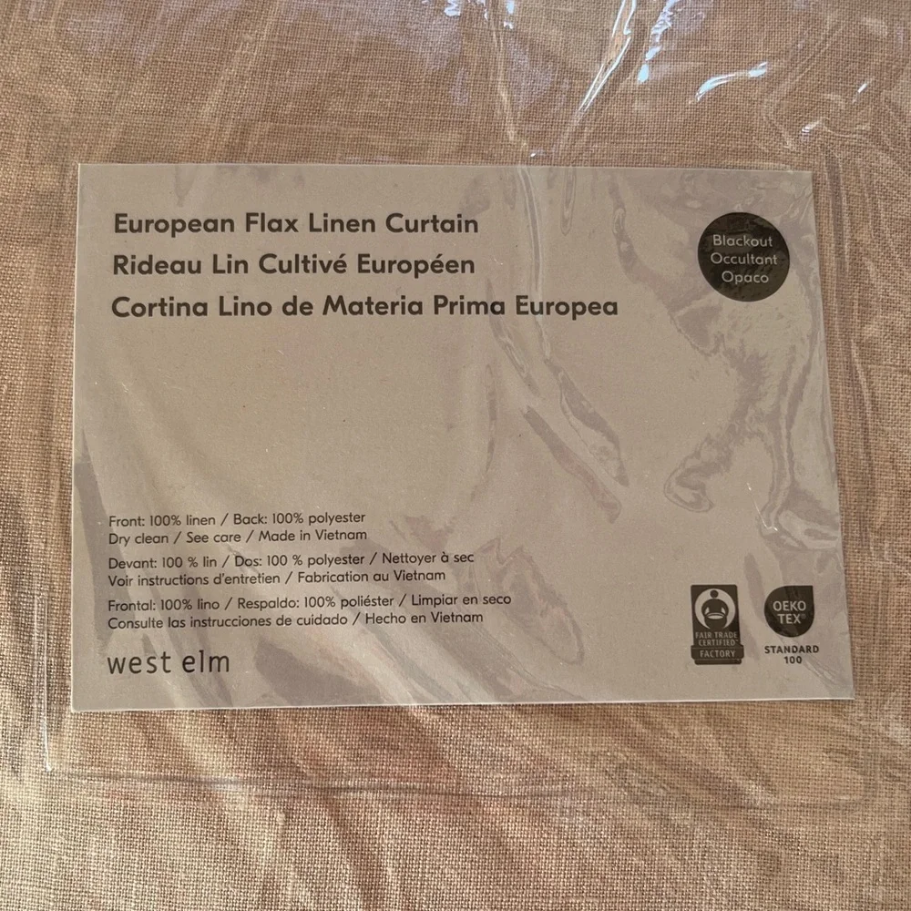 West Elm Cream Flax Linen Blackout Curtain 48x 84 inches New With Tags